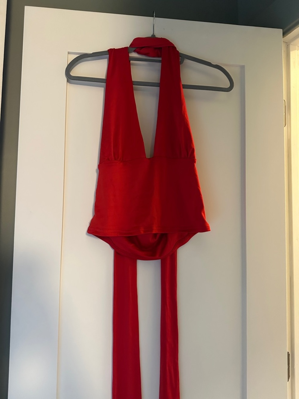 Red Deep V Halter Convertible Top